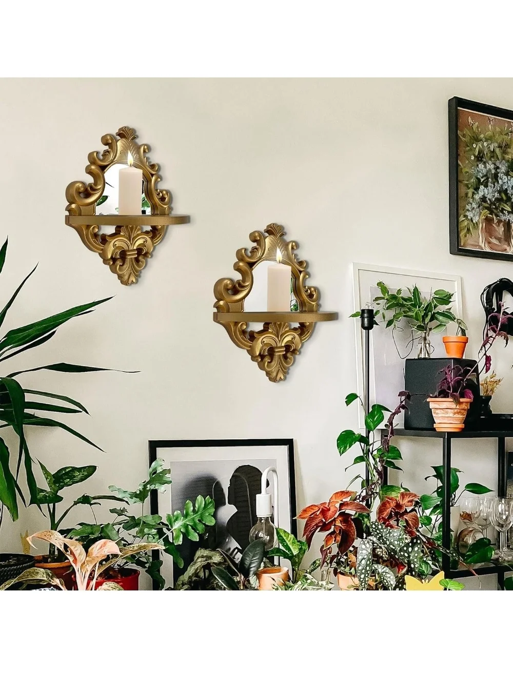 Ornate Gold Wall Mirror Shelf - Decorative Home Accent